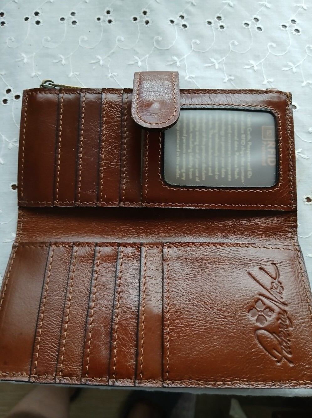 Patricia Nash French Rivera Coastal Print Wallet with Brown Leather Snap - Picture 3 of 5